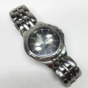 Fossil Blue Watch Mens BQ-9135 Silver Steel Wristband Gray Face Moonphase